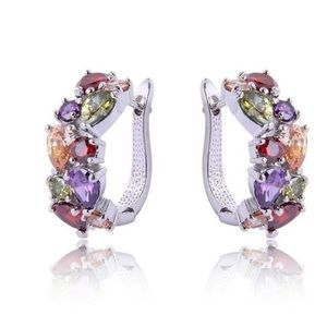 COPY - - Beautiful 925 Sterling Silver Ruby& Amethyst Hoops